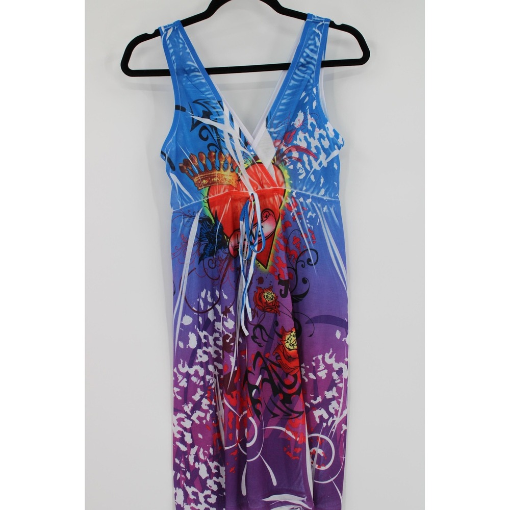 InGear Dress Womens Large Multicolor Graphic Heart Crown Roses Tattoo Art Summer
